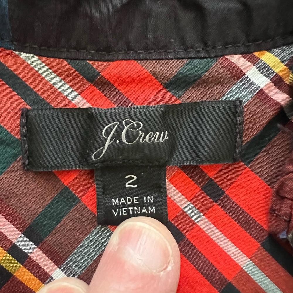 J CREW Stewart Plaid Ruffle Neck Blouse Top Shirt Poplin Tartan Cotton Keyhole 2 - Picture 3 of 6